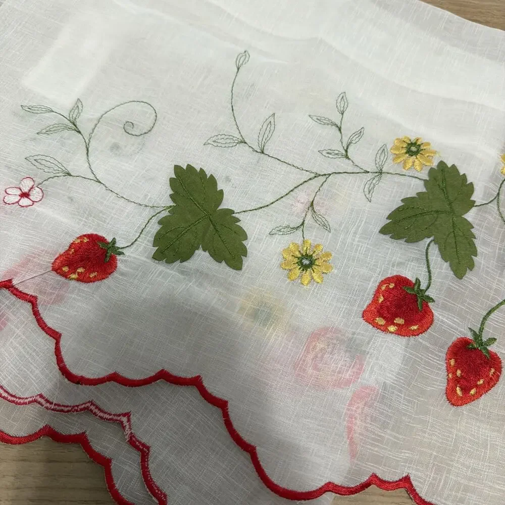 Embroidered Summer Strawberry Kitchen Curtain Valances 56 X 13 Inch Sheer